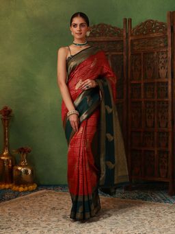 Garden VARELI - Women's Art Silk Woven Design Maroon Banarasi Saree with Unstitched Blouse