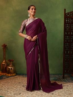 Garden VARELI - Women's Crepe Solid Magenta Saree with Unstitched Blouse