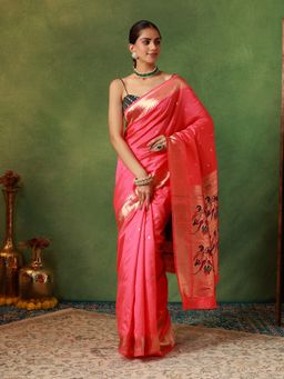 Garden VARELI - Women's Art Silk Woven Design Paithani Saree with Unstitched Blouse