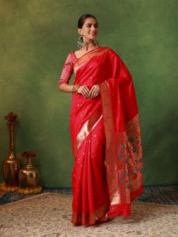 Garden VARELI - Women's Art Silk Woven Design Pink Paithani Saree with Unstitched Blouse