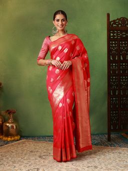 Garden VARELI - Women's Art Silk Woven Design Pink Banarasi Saree with Unstitched Blouse