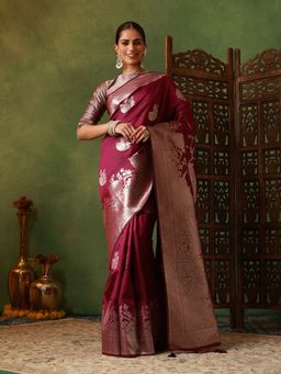 Garden VARELI - Women's Art Silk Woven Design Violet Banarasi Saree with Unstitched Blouse