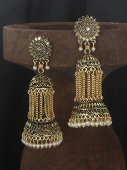 Anika's Creations - Traditional Gold Plated Jhallar Type Long Antique Jhumka Earring
