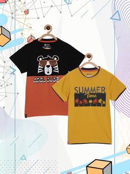 3PIN - Trendy Boys Short Sleeves Printed T-shirt Mustard & Multi (Pack of 2)
