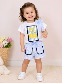 My Milestones - Cotton Half Sleeves Printed Top and Shorts-Blue