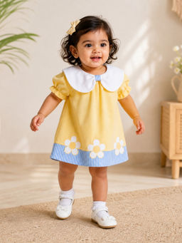 My Milestones - Cotton Petit Soleil Daisy Embroidered Dress - Yellow