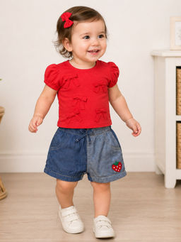 My Milestones - Cotton Scarlet Ruban Top and Shorts - Red
