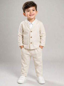 My Milestones - Cotton Lorenzo Shirt with Pant and Blazer- Beige