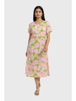 Putchi - Pink Round Neck Cotton Floral Zipless Feeding Dress