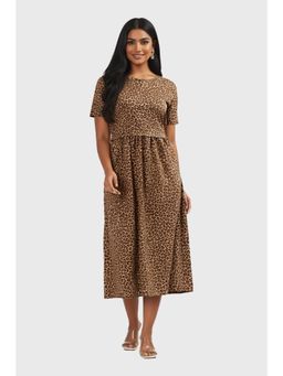 Putchi - Brown Cotton Micro Leopard Printed Feeding Dress