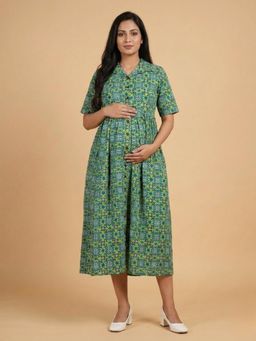 The Mom Store - Teal In Bloom Maternity and Nursing Dress