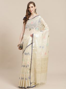 Banarasi Silk Works - Masrise Cotton Woven Saree Beige with Unstitched Blouse