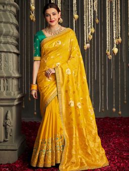 Odette - Mustard Silk Woven Design Saree with Unstitched Blouse