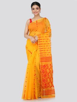PinkLoom - Women's Soft Cotton Blend Jamdani Saree Without Blouse Piece,Yellow