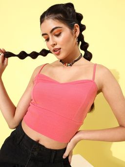 KASSUALLY - Casual Solid Women Pink Crop Top