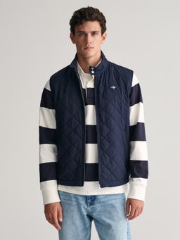 GANT - Men Navy Blue Solid High Neck Sleeveless Quilted Jacket