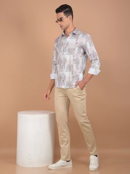 CRIMSOUNE CLUB - Mens Grey Floral Print Cotton Shirt