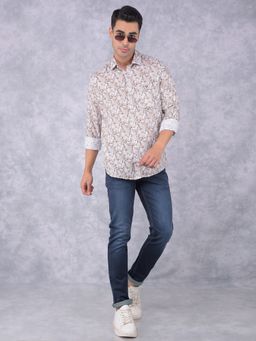 CRIMSOUNE CLUB - Mens Blue Floral Print Linen Shirt