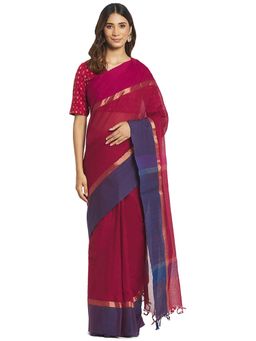 Fabindia - Magenta Colorblock Cotton Sari