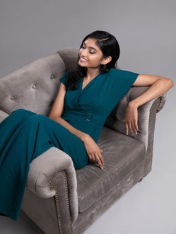 Twenty Dresses by Nykaa Fashion - Teal Metallic Beauty Jumpsuit