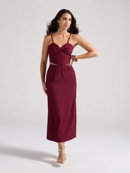 Twenty Dresses by Nykaa Fashion - Maroon Strappy Crop Top with Straight Midi Skirt Co Ord Set