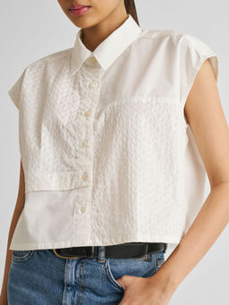 Reistor - Embroidered Panel Crop Top In White