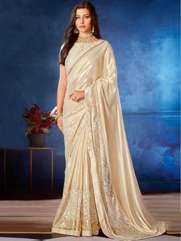 Odette - Cream Lycra Designer Saree with Unstitched Blouse