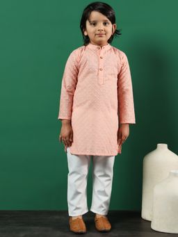 Readiprint - Boys Straight Style Cotton Peach Kurta and Pyjama (Set of 2)