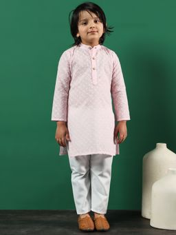 Readiprint - Boys Straight Style Cotton Pink Kurta and Pyjama (Set of 2)