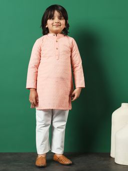 Readiprint - Boys Straight Style Cotton Peach Kurta and Pyjama (Set of 2)