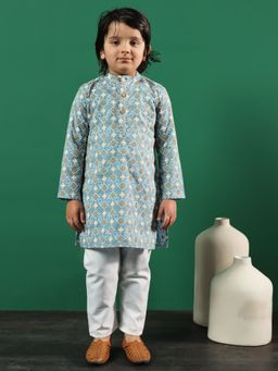 Readiprint - Boys Straight Style Cotton Blue Kurta and Pyjama (Set of 2)