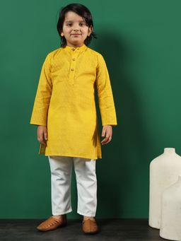 Readiprint - Boys Straight Style Cotton Yellow Kurta and Pyjama (Set of 2)