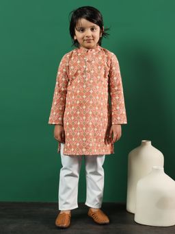 Readiprint - Boys Straight Style Cotton Rust Kurta and Pyjama (Set of 2)