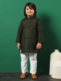 Readiprint - Boys Straight Style Cotton Green Kurta and Pyjama (Set of 2)