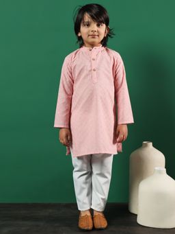 Readiprint - Boys Straight Style Cotton Pink Kurta and Pyjama (Set of 2)
