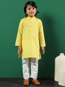 Readiprint - Boys Straight Style Cotton Yellow Kurta and Pyjama (Set of 2)