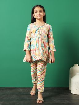 Readiprint - Frock Style Chanderi Silk Multi Kurti with Pants (Set of 2)