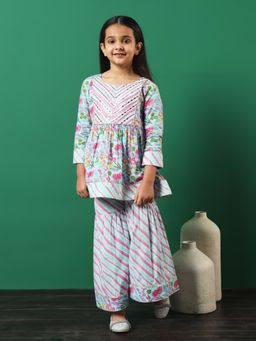 Readiprint - Frock Style Cotton Turquoise Blue Kurti with Sharara (Set of 2)