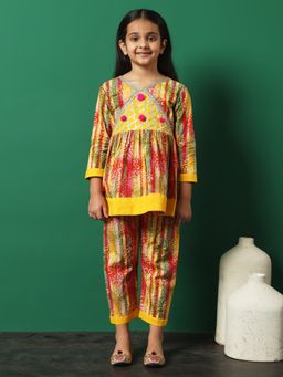 Readiprint - Frock Style Cotton Fabric Yellow Color Kurti with Pants (Set of 2)