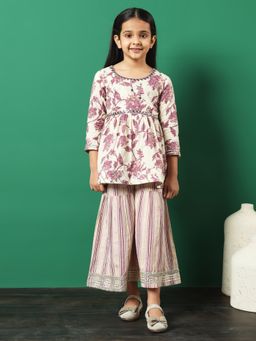 Readiprint - Frock Style Cotton Mauve Kurti with Sharara (Set of 2)