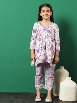 Readiprint - Frock Style Cotton Fabric Purple Color Kurti with Pants (Set of 2)