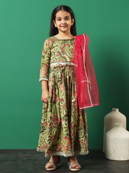 Readiprint - Cotton Green Printed Lehenga Choli with Dupatta (Set of 3)