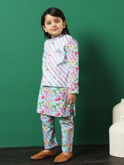 Readiprint - Boys Cotton Turquoise Blue Kurta Pyjama with Jacket (Set of 3)