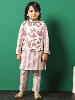 Readiprint - Boys Cotton Purple Kurta and Pyjama with Jacket (Set of 3)