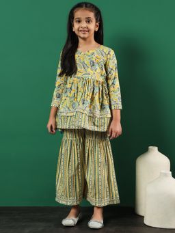 Readiprint - Frock Style Cotton Yellow Kurti and Sharara (Set of 2)