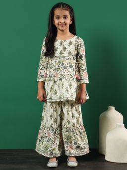 Readiprint - Frock Style Cotton Fabric Cream Color Kurti and Sharara (Set of 2)