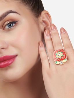 Zaveri Pearls - Multicolor Meenakari Floral Design Kundan Ring-ZPFK13179