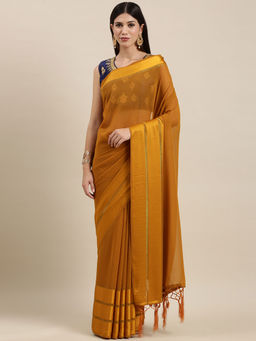 Sareemall - Women's Georgette Mustard Solid Designer Saree with Unstitched Blouse