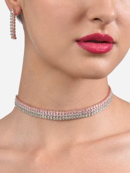 Zaveri Pearls - Green & Pink Cubic Zirconia Party Bling Necklace & Earring Set-ZPFK14030