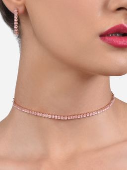 Zaveri Pearls - Pink Dazzling Cubic Zirconia Party Bling Necklace & Earring Set-ZPFK14033